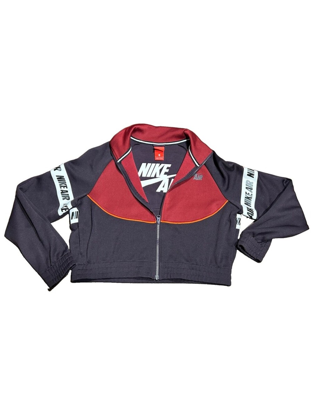 Nike Air Women’s L Cropped Track Jacket Burgundy Black Full Zip Logo Tape
